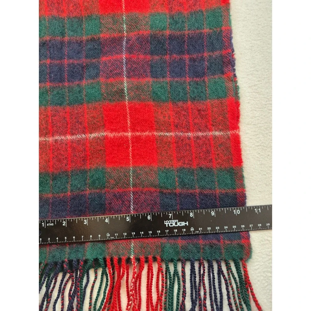 James Pringle Weavers Red Green Plaid 100% Lambswool Scarf Scotland Fringed